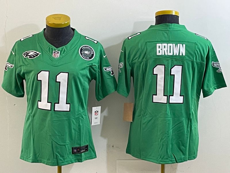 Women Philadelphia Eagles #11 Brown Green three generations 2025 Nike Vapor Limited NFL Jersey style 5